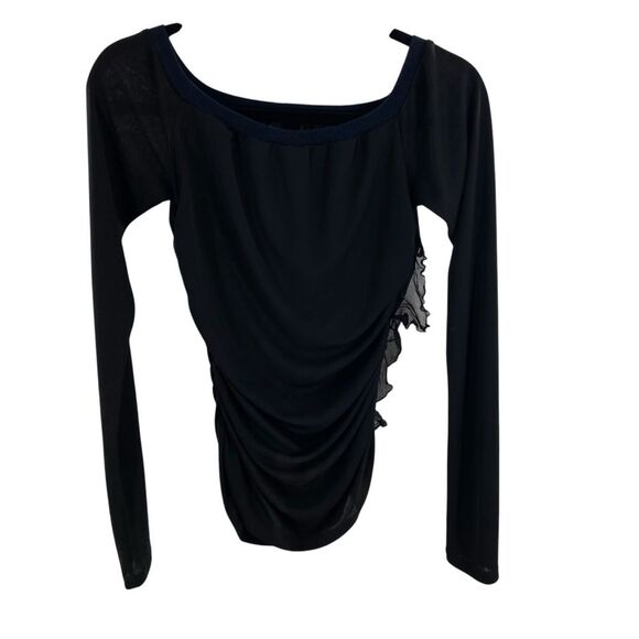 Y2K Dolce & Gabbana Long Sleeve Ruffle Side Top Black Semi Sheer Going Out Shirt - Picture 12 of 13